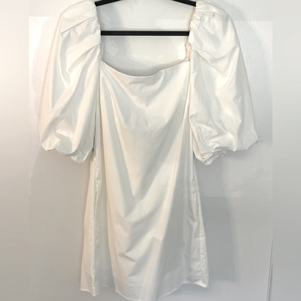 NWT Free People Dress White w/Puffed Sleeve & Tie Back - Picture 2 of 5